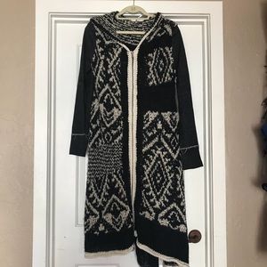 Free People Long Knit Zip up Cardigan w/ Hood
